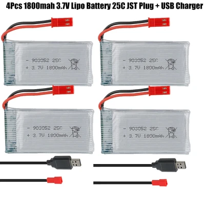 $50.33 • Buy 4x1800mah 3.7V Lipo Battery 25C JST Plug With USB Charge For RC Drone Quadcopter