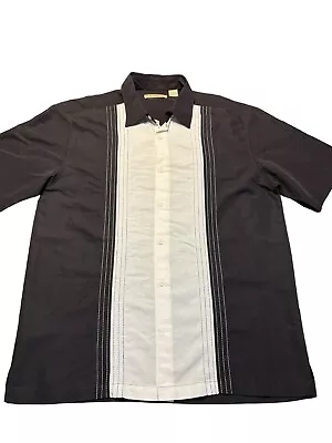 HAVANERA Guayabera Casual Cuban Style Shirt Black White Paneled Mens Large • $19.99