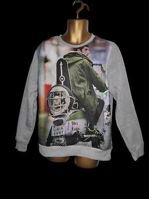 Lambretta Mens Long Sleeve Printed Graphic Sweater Jumper Size XL Slim Fitting • £17.99