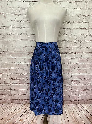 Pendleton Womens Blue Floral 100% Silk Pleated Skirt A- Line Midi Size 8 NEW • $56