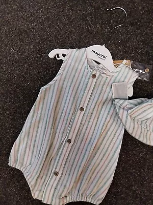 Sale New Mayoral Baby Boys Romper & Hat Style 1613 Size 4-6 Months • $16.49