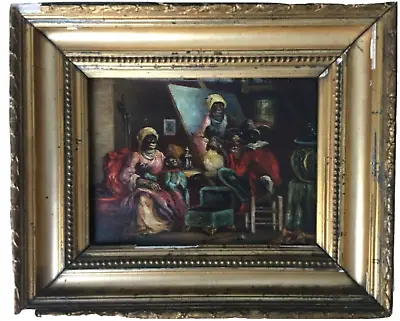 Rare 19th Century Portrait Monkeys Family French Oil Panel Painting • $1600