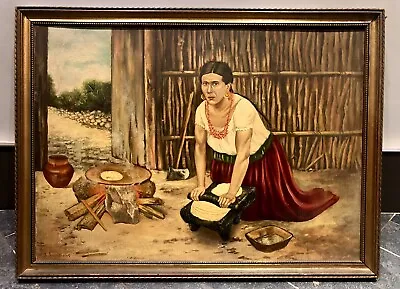 1930’s American Oil Painting-Indian Pueblo Tortilla Maker Signed Orientalist • $400