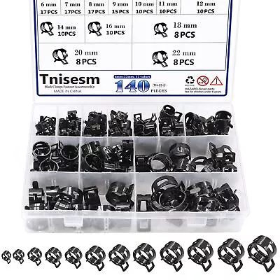 Tnisesm 140 Pcs 12Values 6-22mm Spring Hose Clamp Assortment Kits Silicone... • $20.98