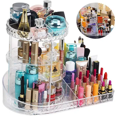 Makeup Cosmetic Organiser Storage Box Shelf 360 Degree Rotating Display Acrylic • £12.99