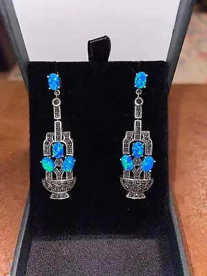 Vintage 925 Silver Opal And Marcasite Earrings. Jointed Setting • £50