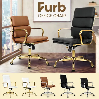 Furb Executive Office Chair Ergonomic Mid High-Back PU Leather/Fabric Seat • $224