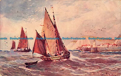 R122675 Old Postcard. Sailing Ships And Lighthouse. Hartmann. 1905 • £6.85