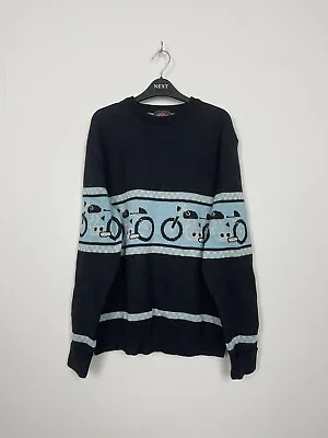 Vintage 90s Knit Jumper Bike Retro Cosby Sweater Crew Pullover Size Medium • £17.99