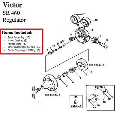 Victor SR460A Acetylene Regulator Rebuild/Repair Parts Kit 0790-0105 • $17.99