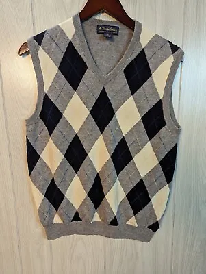 Brooks Brothers 100% Merino Wool Sweater Vest Argyle Gray Navy Men's Medium • $28.95