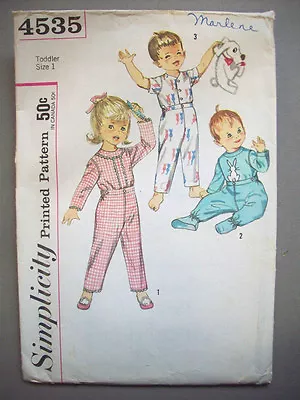 1960's? Toddler Pajamas Pants W Feet Top  Pattern 4535 Size 1 • £7.71