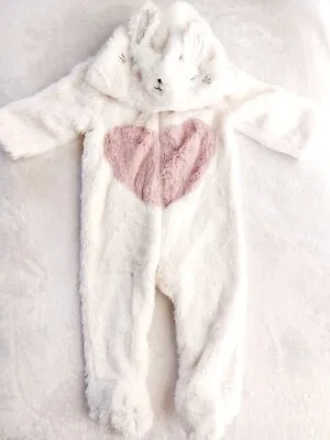 Girls Sleepsuit Bunny Hood & Ears Soft Touch FRED & FLO 6 - 9mths • £6.95