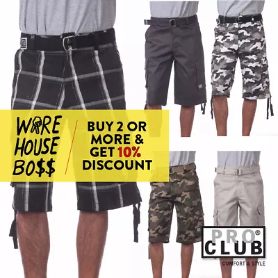 Proclub Pro Club Mens Plaid Cargo Shorts 5 Pocket Casual Shorts Plain Camo Bdu • $22.89