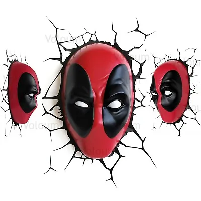 Marvel 3D FX Light Deadpool Mask Wall Decoration LED With Sticker • £24.99