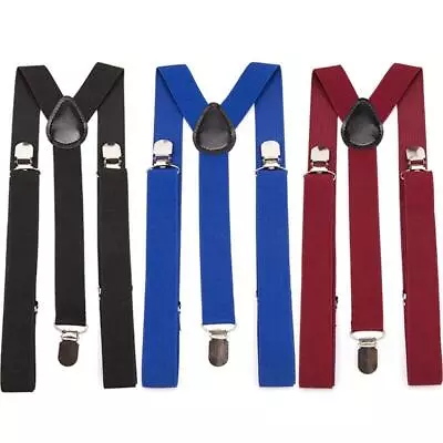 26 Color Men Suspenders For Work Elastic Adjustable Solid Straight Clip On Y Bac • $5.99