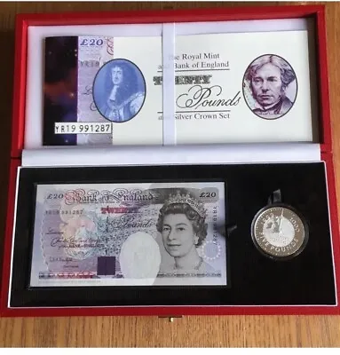Royal Mint Millennium £20 Banknote & Silver Proof Crown Set • £110