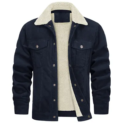 Men Fleece Lined Fur Collar Coat Trucker Denim Jean Jacket Outwear Winter New M • $68.81