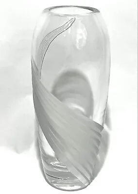 Vintage Lenox Windswept Heavy Cut Lead Crystal 9  Vase Signed Clear And Frosted • $24