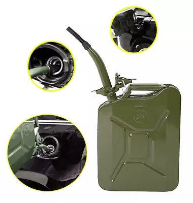 Army Green Fuel Can 5Gal 20L Gas Gasoline Fuel Army Backup Metal Steel Tank • $29.99