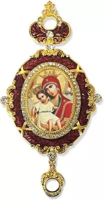 Crown Accent Madonna And Child Icon In Ornate Red Enameled Frame 5 3/4 Inch • $32.88