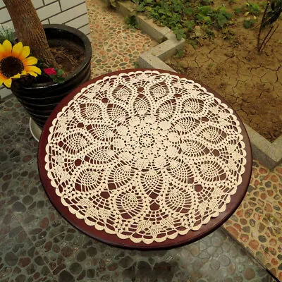 23  Vintage Hand Crochet Cotton Tablecloth Round Table Cloth Flower Lace Doily • $12.99