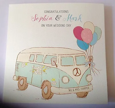 Personalised Camper Van Watercolour Wedding Day Card Names And Date Mr And Mrs • £4.99
