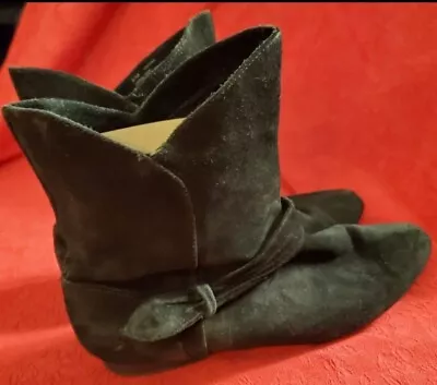 Genuine Suade Leather Booties 9.5 By Me Too (Tabitha) Black Flats Non-Slip • $14