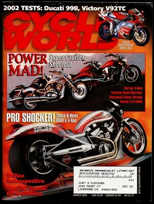 $4.50 • Buy March 2002 Cycle World Magazine, Harley V-rod, Yamaha Road Warrior, Vance Hines