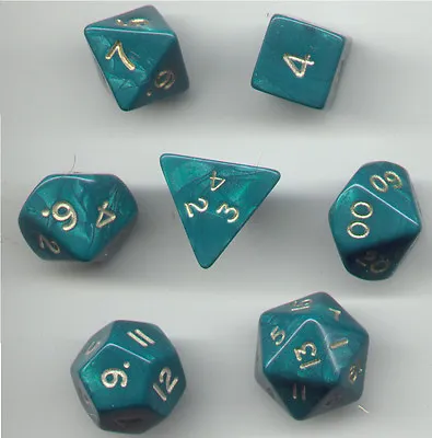 RPG Dice Set Of 7 - Pearl Green D4 D6 D8 D10 D12 D20 D00-90 • $8.79