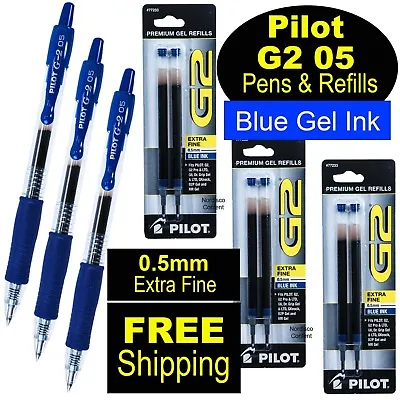 Pilot G2 05 Blue 0.5mm Extra Fine Point Blue Gel Ink Rollerball Pens & Refills • $15.99