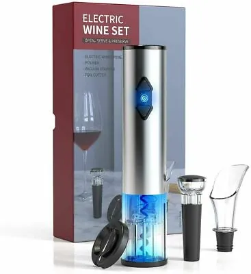 $20.99 • Buy Electric Wine Bottle Opener Corkscrew With Pourer Foil Cutter Vacuum Stopper Set