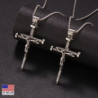Men Stainless Steel Necklace Vintage 3D Casting Nails Jesus Cross Pendant 2001 • $9.99
