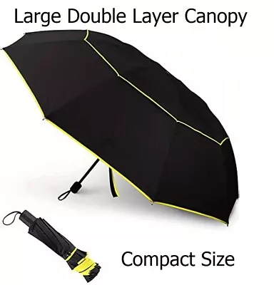 NEW! Double Layer Umbrella - Strong Windproof And Compact Large Golf Brolly • £2.89