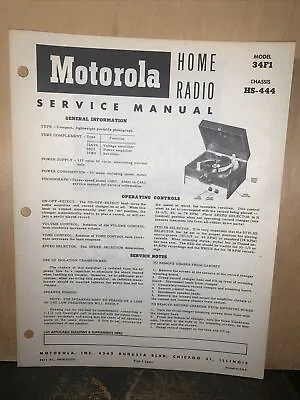 Motorola -Record Player- Model 34F1 -Service Data- Schematics Parts List. • $12.55