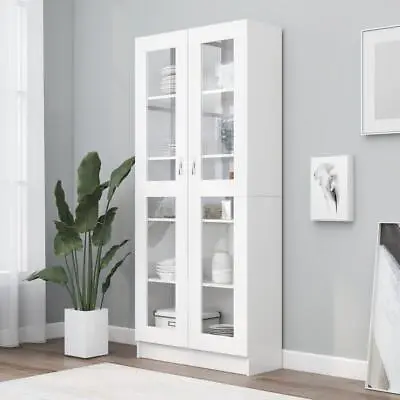 £153.95 • Buy White Cabinet Cupboard Tall Display Storage Unit W/ Glass Doors & Shelving