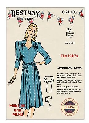 1940s Wartime Tea Dress Vintage Sewing Pattern Bust 36 • £19.99