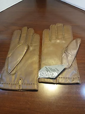 Vintage Aris Leather Gloves 100% Cashmere Lined Size Medium Brown With Tags READ • $29.97