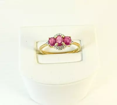 9ct Gold Ruby Diamond Ring Cluster NEW Hallmarked Size O With Gift Box • £198