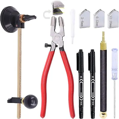 9 Pcs Glass Cutting Tool Set Kit Includes Adjustable Circular Glass Cutter Glas • $35.99