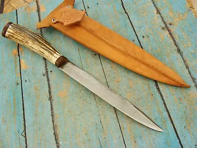 Vintage Custom Stag Clip Point Hunting Bowie Knife & Sheath Mountain Man  Knives • $86