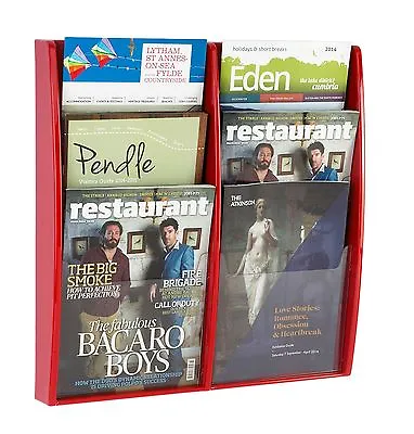 Red Wall Mounted Brochure / Leaflet Holder / Rack With 6 X A4 Portrait Pockets • £60