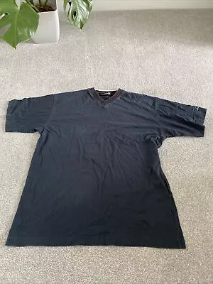 KAPPA T Shirt Large Navy Blue Short Sleeve V-Neck Cotton Mens XL Vintage • £1.99