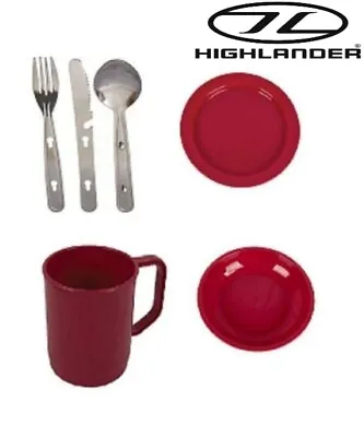 £10.95 • Buy 1 Person Camping Dinner Set Raspberry - Mug Plate Bowl KFS Knife Fork Spoon 