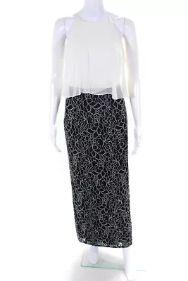 Aidan Mattox Womens Silk Lace Sleeveless Gown White Black Size 0 • $46.81