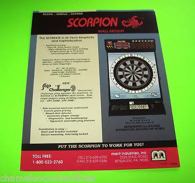 SCORPION WALL MOUNT DARTS By MERIT ORIGINAL ARCADE DART GAME SALES FLYER Unused • $16.58