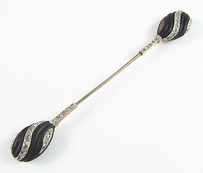 Antique French Art Deco 18k Gold Platinum Vulcanite & Diamond Jabot Stick Pin • $1785