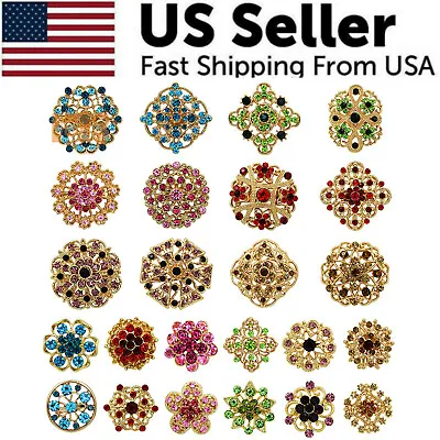 24pc Vintage Brooch Lot Mixed Alloy Rhinestone Crystal Pins Wedding Bouquet DIY • $11.89