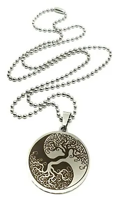  Yin Yang Tree Of Life Pendant 20  Ball Chain Necklace Pagan Boho Etched Steel  • £5.90