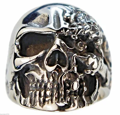 Burnt Face Death Skull 316L Stainless Steel Men's Ring Size 13 T58 • $19.36